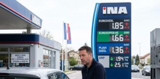 Benzinska postaja s prikazom cijena goriva u Hrvatskoj