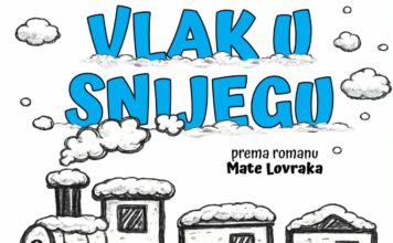 Plakat predstave Vlak u snijegu prema romanu Mate Lovraka u izvedbi Igrajmo se Zadar